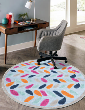 Blue 5' 3 x 5' 3 Aruba Outdoor Round Area Rug Weather Resistant for Patio, Deck, Terrace, Balcony, Porch for Sale at Rug Engine