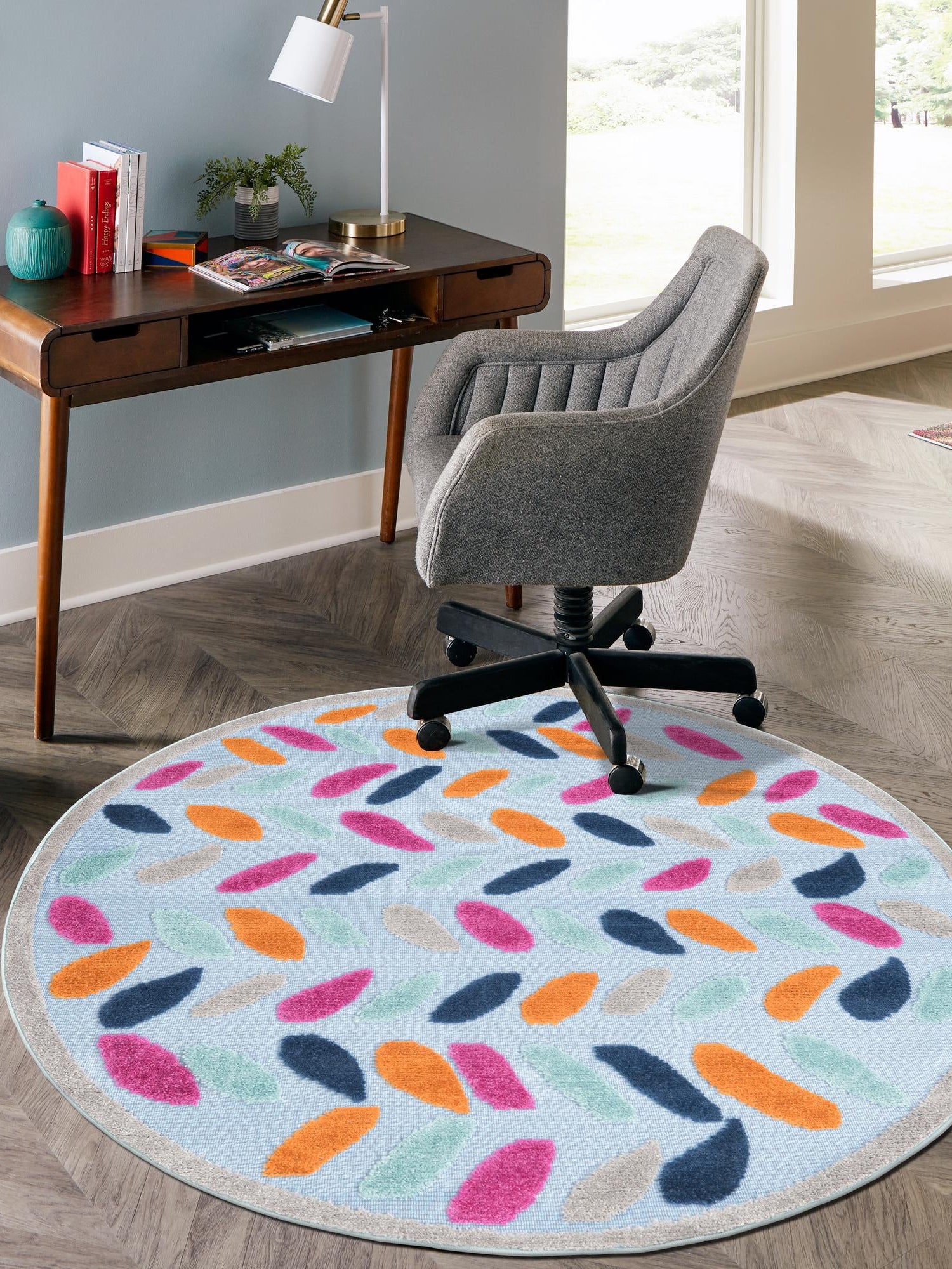 Blue 3' 3 x 3' 3 Aruba Outdoor Round Area Rug Weather Resistant for Patio, Deck, Terrace, Balcony, Porch for Sale at Rug Engine