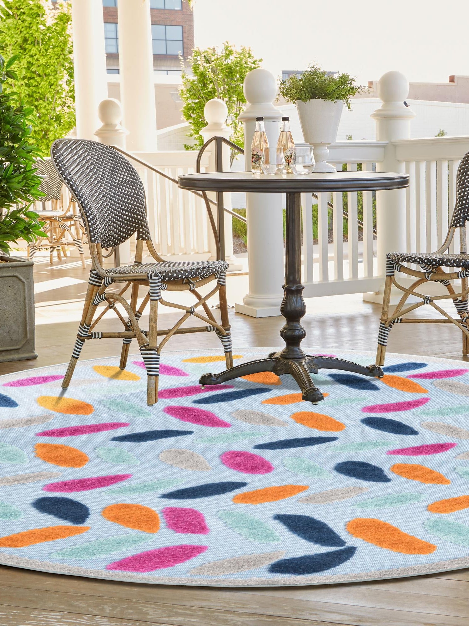 Blue 3' 3 x 3' 3 Aruba Outdoor Round Area Rug Weather Resistant for Patio, Deck, Terrace, Balcony, Porch for Sale at Rug Engine
