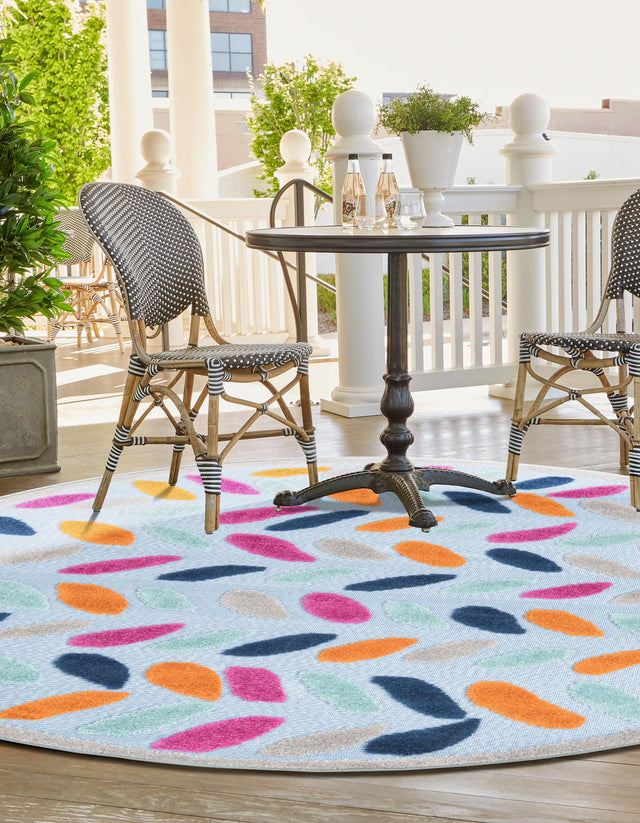 Blue 3' 3 x 3' 3 Aruba Outdoor Round Area Rug Weather Resistant for Patio, Deck, Terrace, Balcony, Porch for Sale at Rug Engine