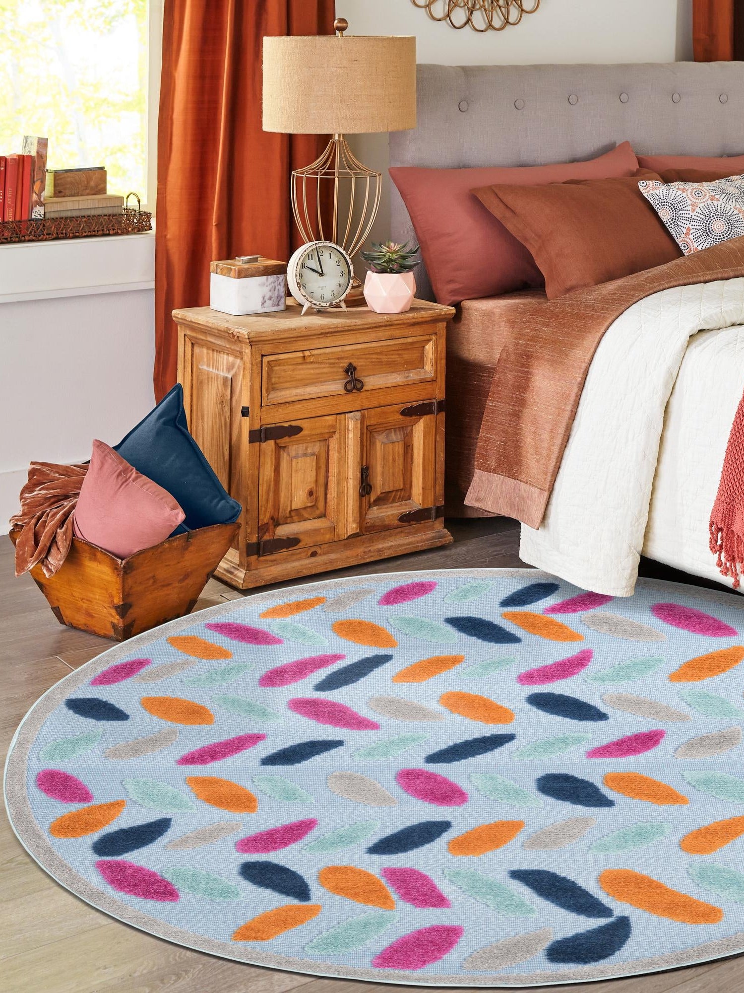 Blue 3' 3 x 3' 3 Aruba Outdoor Round Area Rug Weather Resistant for Patio, Deck, Terrace, Balcony, Porch for Sale at Rug Engine