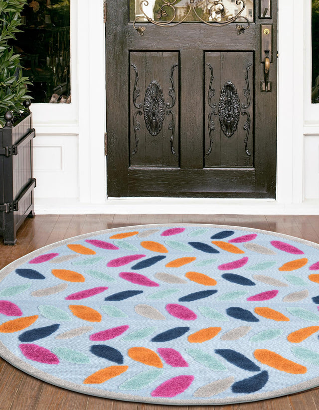 Blue 5' 3 x 5' 3 Aruba Outdoor Round Area Rug Weather Resistant for Patio, Deck, Terrace, Balcony, Porch for Sale at Rug Engine