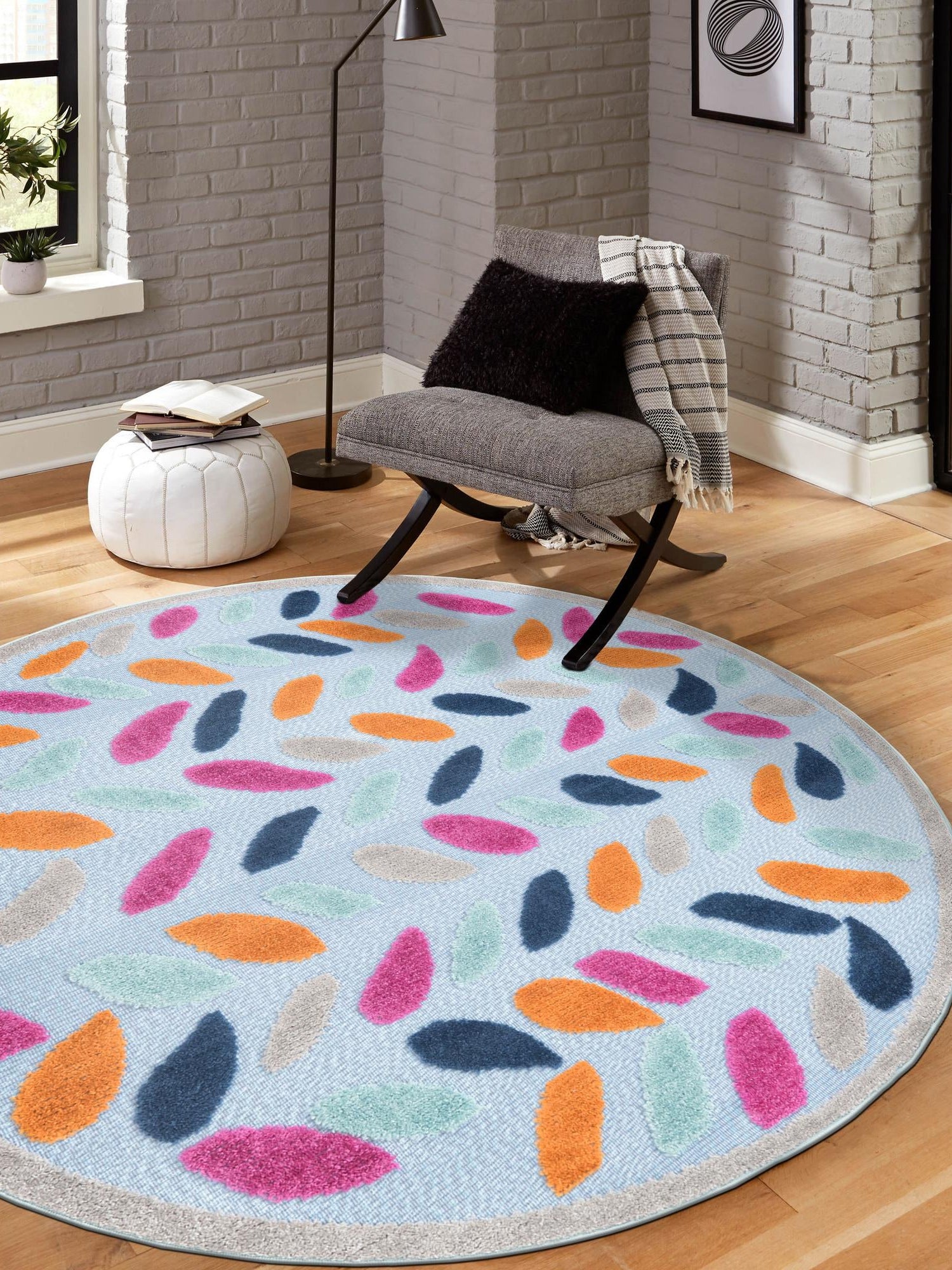 Blue 3' 3 x 3' 3 Aruba Outdoor Round Area Rug Weather Resistant for Patio, Deck, Terrace, Balcony, Porch for Sale at Rug Engine