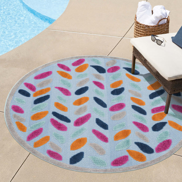 Blue 3' 3 x 3' 3 Aruba Outdoor Round Area Rug Weather Resistant for Patio, Deck, Terrace, Balcony, Porch for Sale at Rug Engine