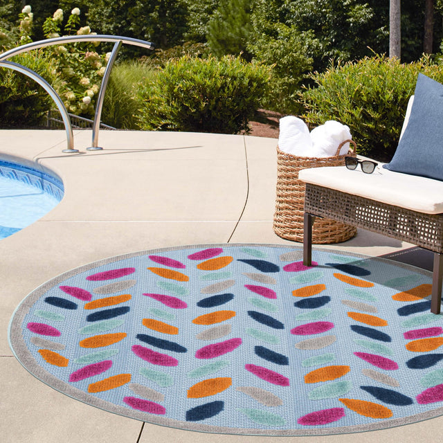 Blue 5' 3 x 5' 3 Aruba Outdoor Round Area Rug Weather Resistant for Patio, Deck, Terrace, Balcony, Porch for Sale at Rug Engine
