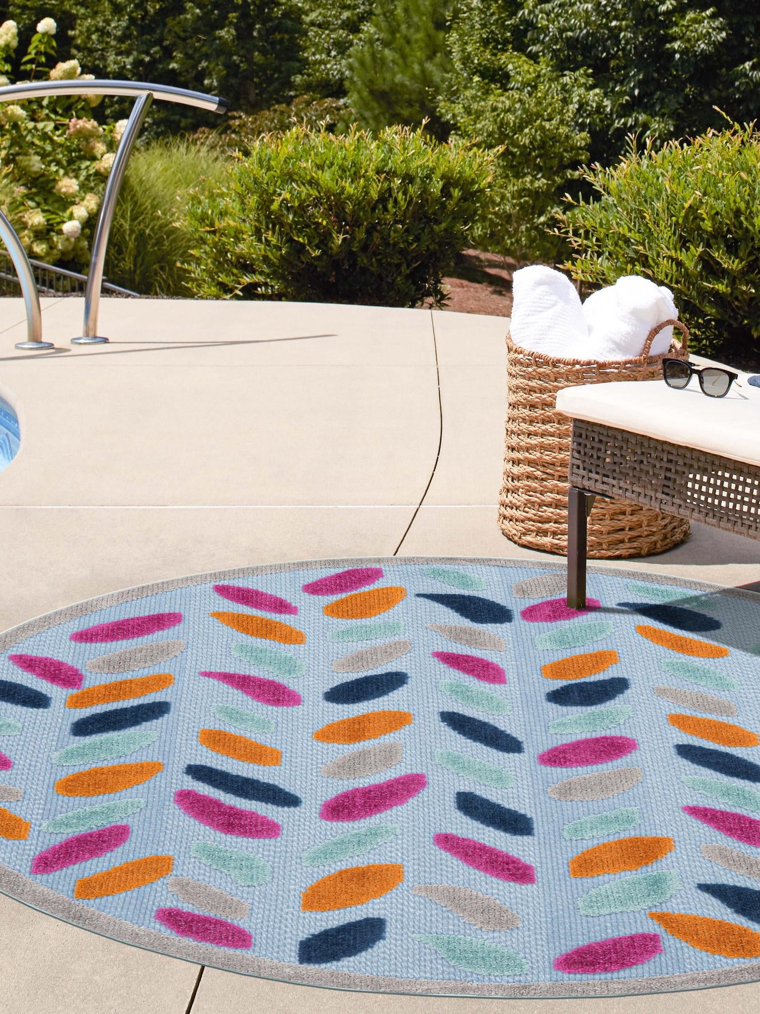 Blue 3' 3 x 3' 3 Aruba Outdoor Round Area Rug Weather Resistant for Patio, Deck, Terrace, Balcony, Porch for Sale at Rug Engine