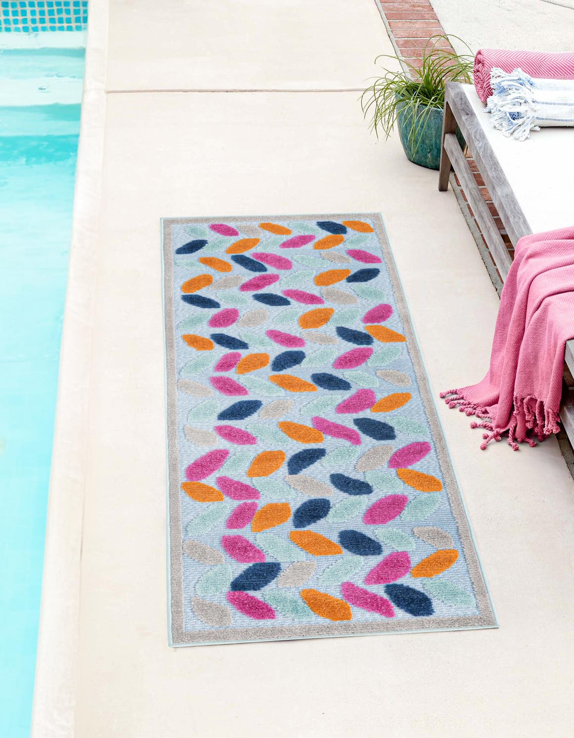 Blue 2' x 8' Aruba Outdoor Runner Area Rug Weather Resistant for Patio, Deck, Terrace, Balcony, Porch for Sale at Rug Engine