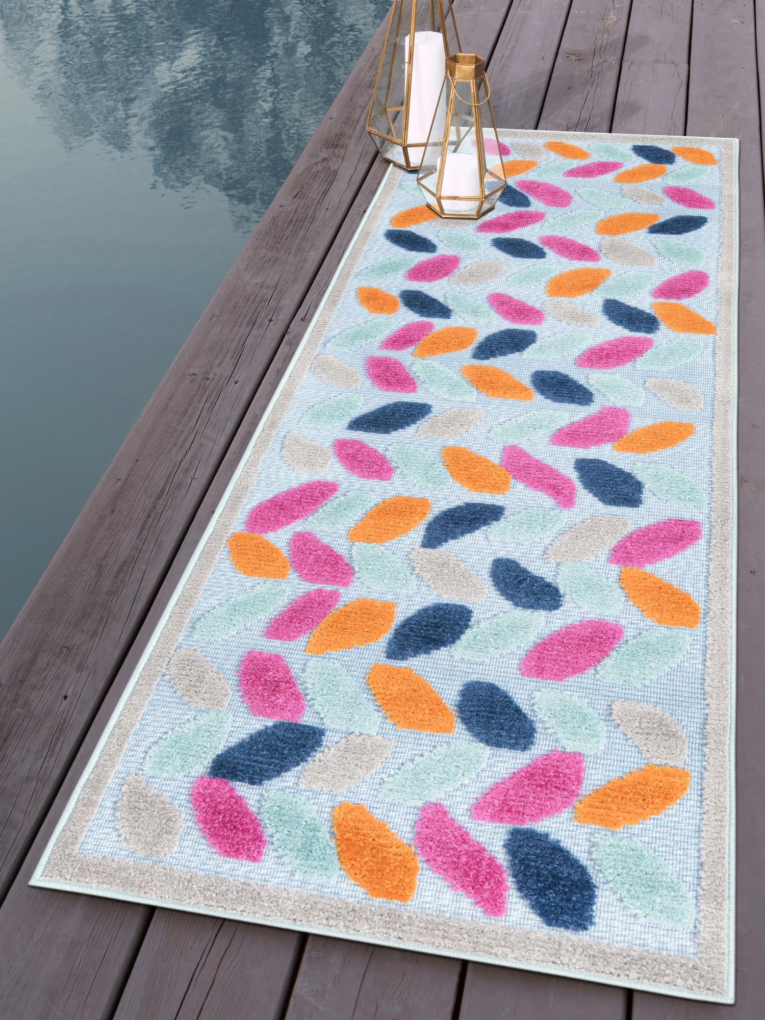 Blue 2' x 6' Aruba Outdoor Runner Area Rug Weather Resistant for Patio, Deck, Terrace, Balcony, Porch for Sale at Rug Engine