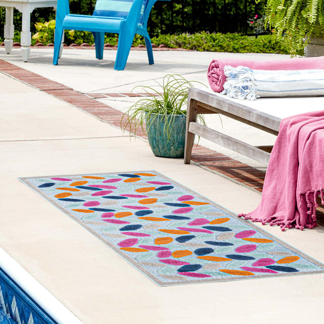 Blue 2' x 10' Aruba Outdoor Runner Area Rug Weather Resistant for Patio, Deck, Terrace, Balcony, Porch for Sale at Rug Engine