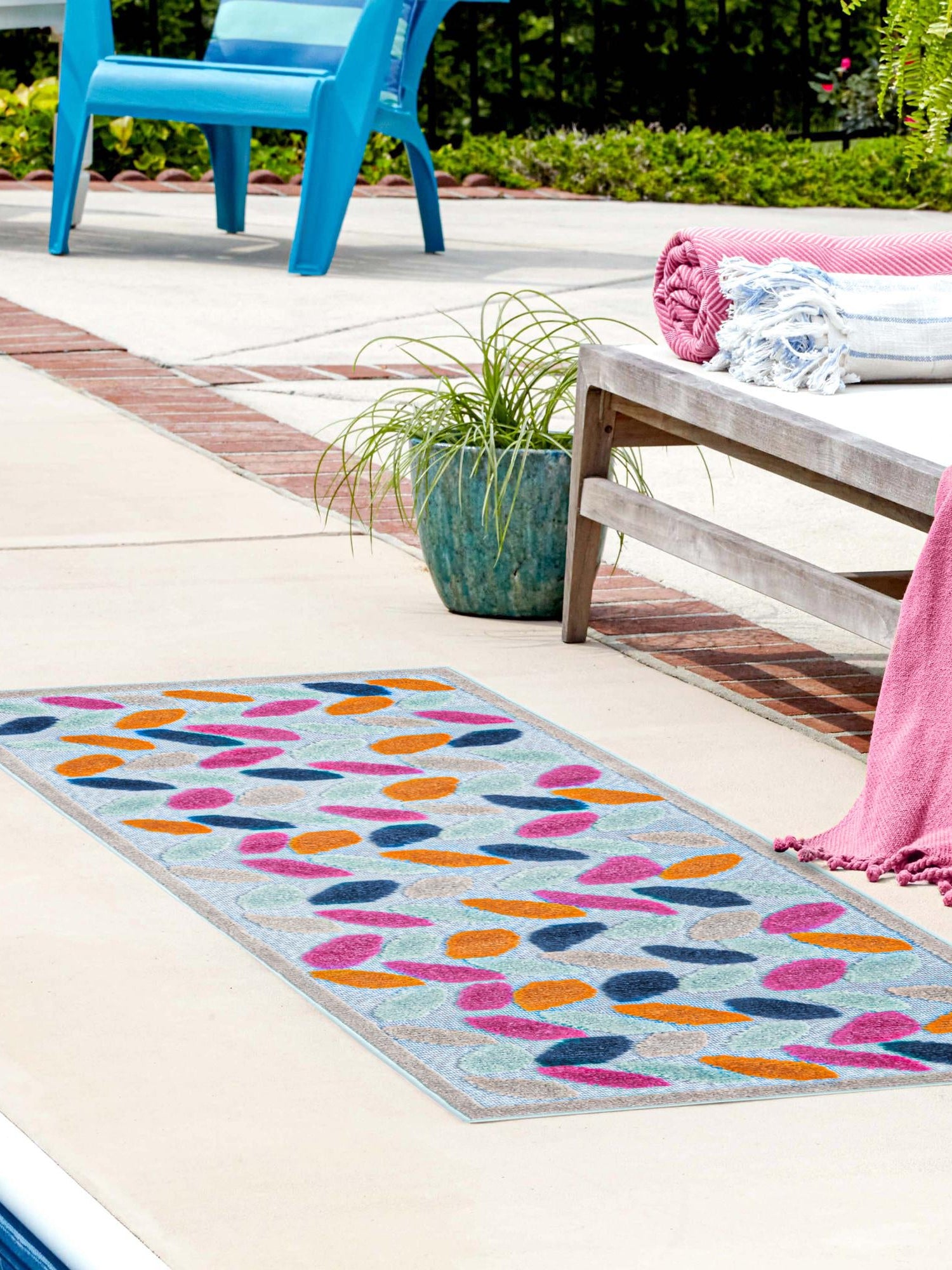 Blue 2' x 6' Aruba Outdoor Runner Area Rug Weather Resistant for Patio, Deck, Terrace, Balcony, Porch for Sale at Rug Engine