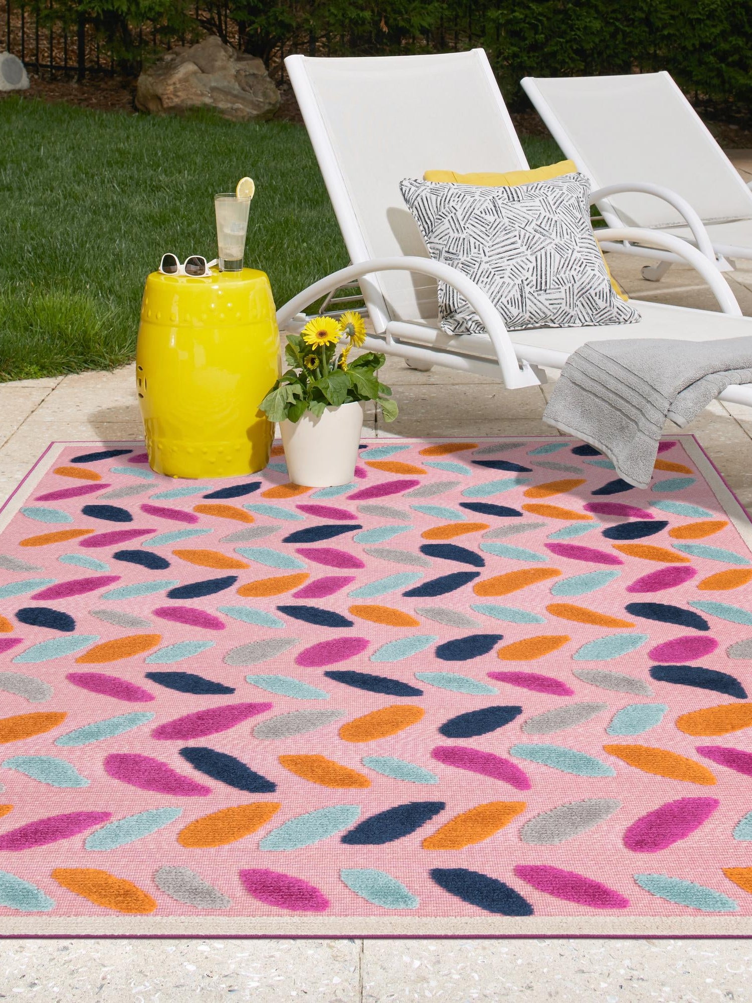 Pink 6' x 9' Aruba Outdoor Rectangle Area Rug Weather Resistant for Patio, Deck, Terrace, Balcony, Porch for Sale at Rug Engine