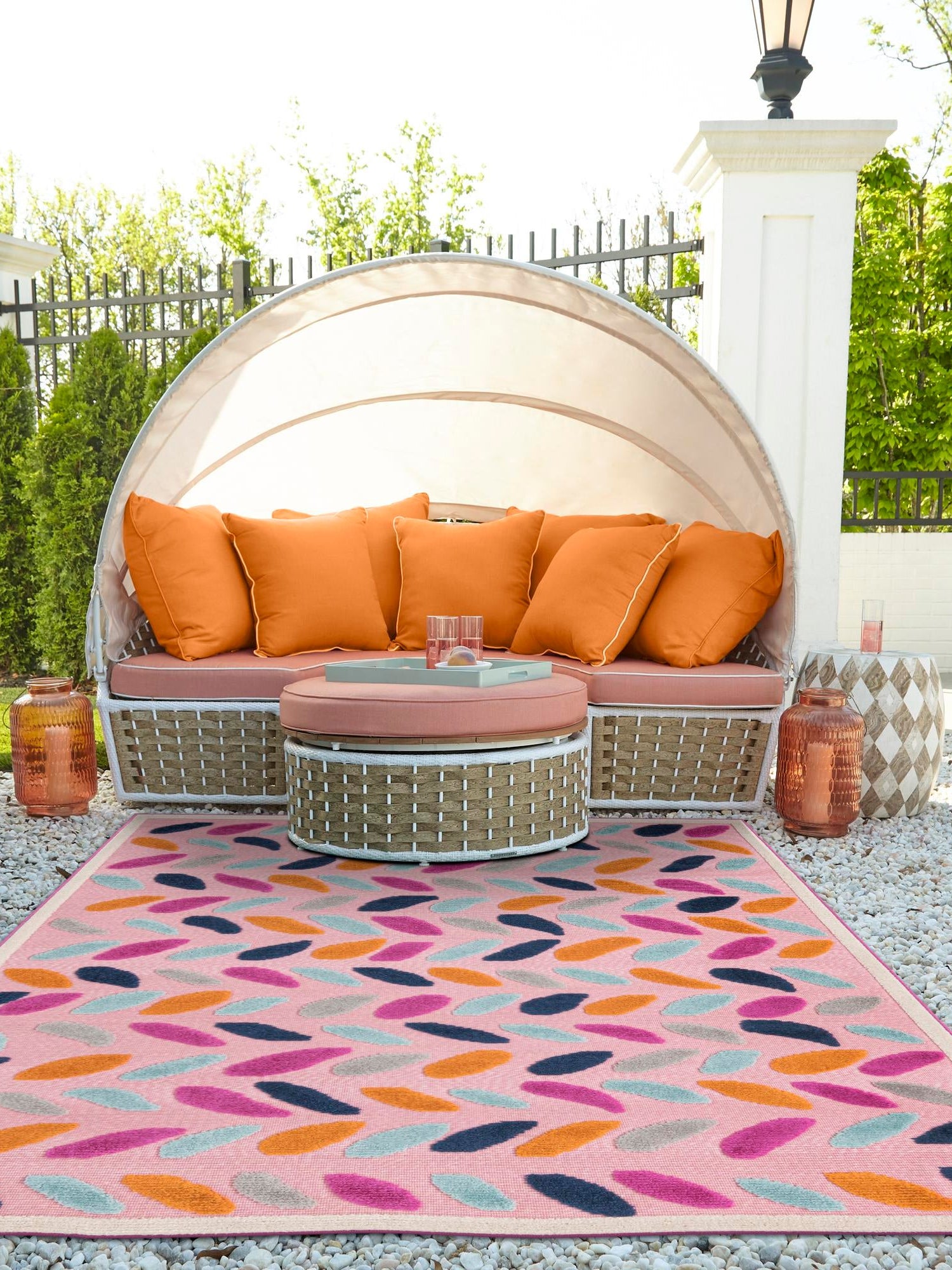 Pink 6' x 9' Aruba Outdoor Rectangle Area Rug Weather Resistant for Patio, Deck, Terrace, Balcony, Porch for Sale at Rug Engine