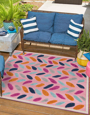 Pink 5' 3 x 5' 3 Aruba Outdoor Square Area Rug Weather Resistant for Patio, Deck, Terrace, Balcony, Porch for Sale at Rug Engine