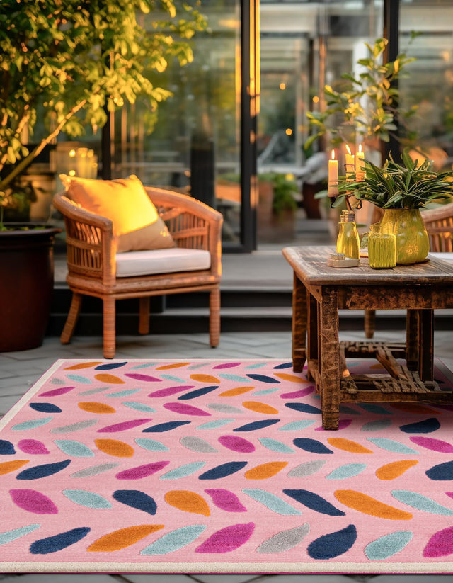 Pink 5' 3 x 5' 3 Aruba Outdoor Square Area Rug Weather Resistant for Patio, Deck, Terrace, Balcony, Porch for Sale at Rug Engine