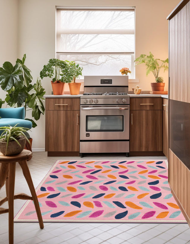 Pink 5' 3 x 5' 3 Aruba Outdoor Square Area Rug Weather Resistant for Patio, Deck, Terrace, Balcony, Porch for Sale at Rug Engine