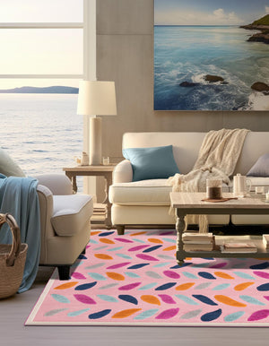 Pink 5' 3 x 5' 3 Aruba Outdoor Square Area Rug Weather Resistant for Patio, Deck, Terrace, Balcony, Porch for Sale at Rug Engine