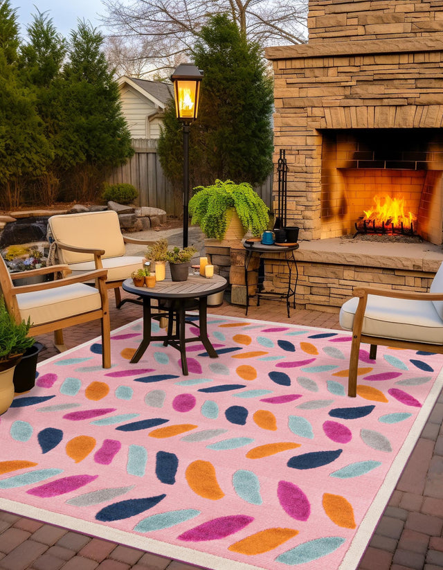 Pink 5' 3 x 5' 3 Aruba Outdoor Square Area Rug Weather Resistant for Patio, Deck, Terrace, Balcony, Porch for Sale at Rug Engine