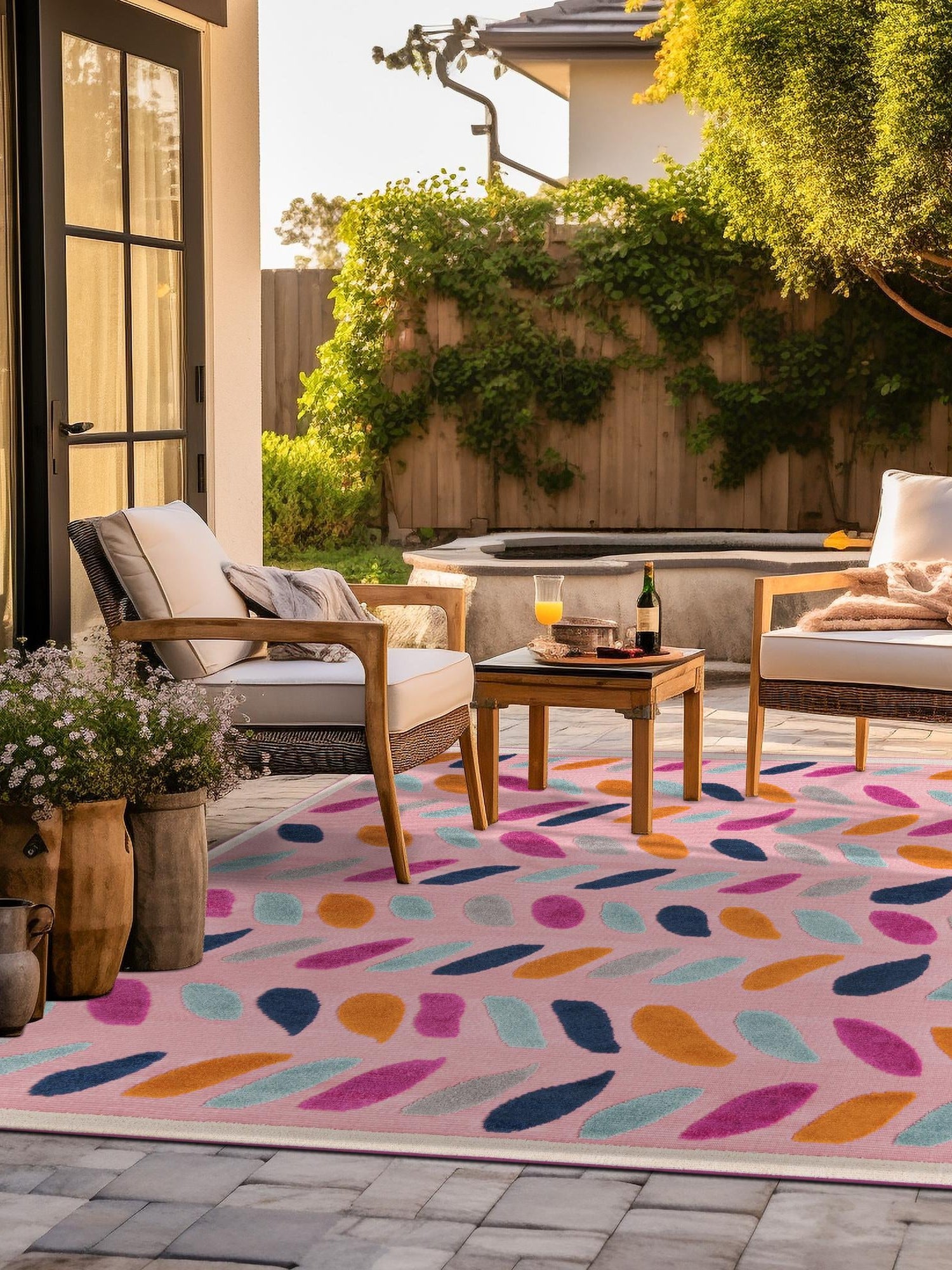 Pink 7' 10 x 7' 10 Aruba Outdoor Square Area Rug Weather Resistant for Patio, Deck, Terrace, Balcony, Porch for Sale at Rug Engine