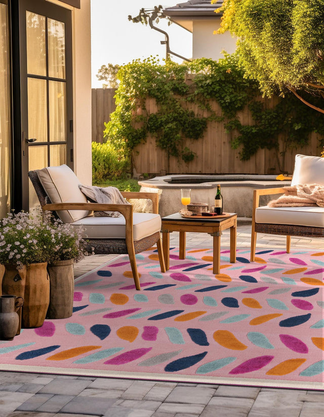 Pink 7' 10 x 7' 10 Aruba Outdoor Square Area Rug Weather Resistant for Patio, Deck, Terrace, Balcony, Porch for Sale at Rug Engine