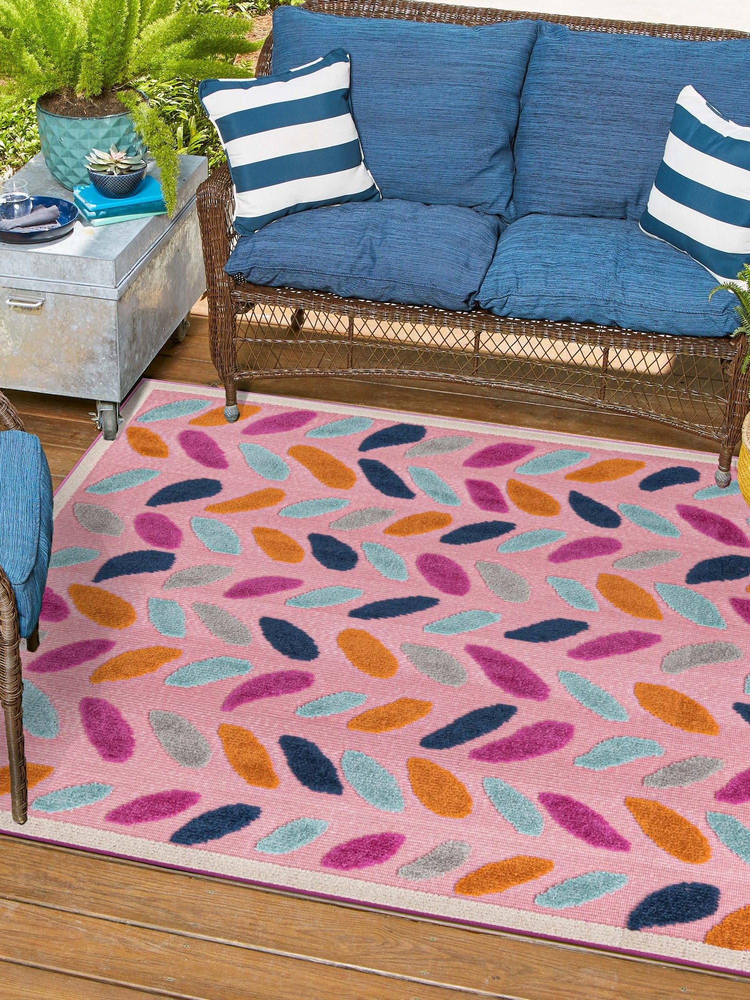 Pink 7' 10 x 7' 10 Aruba Outdoor Square Area Rug Weather Resistant for Patio, Deck, Terrace, Balcony, Porch for Sale at Rug Engine