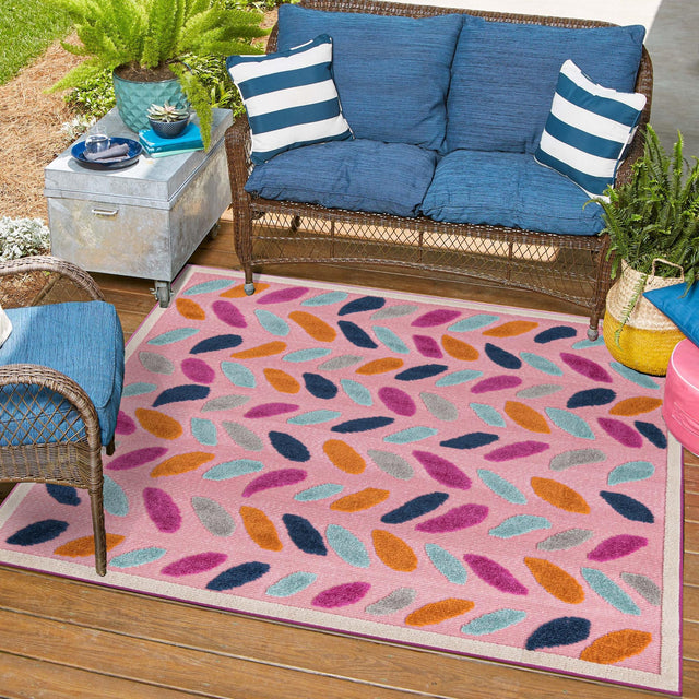 Pink 7' 10 x 7' 10 Aruba Outdoor Square Area Rug Weather Resistant for Patio, Deck, Terrace, Balcony, Porch for Sale at Rug Engine
