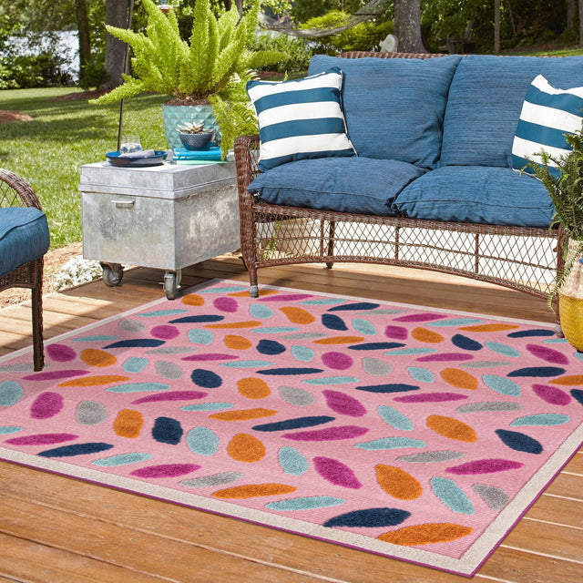 Pink 5' 3 x 5' 3 Aruba Outdoor Square Area Rug Weather Resistant for Patio, Deck, Terrace, Balcony, Porch for Sale at Rug Engine