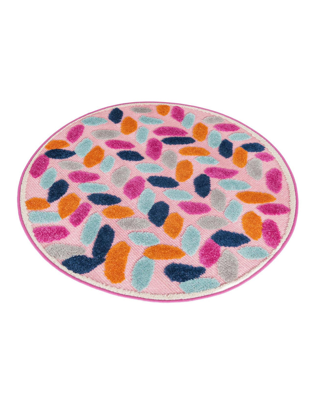 Pink 3' 3 x 3' 3 Aruba Outdoor Round Area Rug Weather Resistant for Patio, Deck, Terrace, Balcony, Porch for Sale at Rug Engine