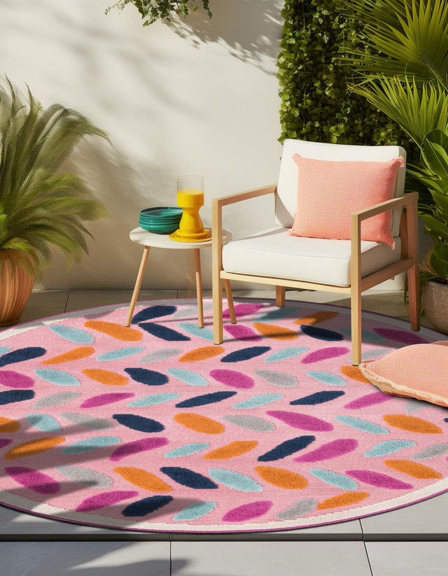 Pink 3' 3 x 3' 3 Aruba Outdoor Round Area Rug Weather Resistant for Patio, Deck, Terrace, Balcony, Porch for Sale at Rug Engine