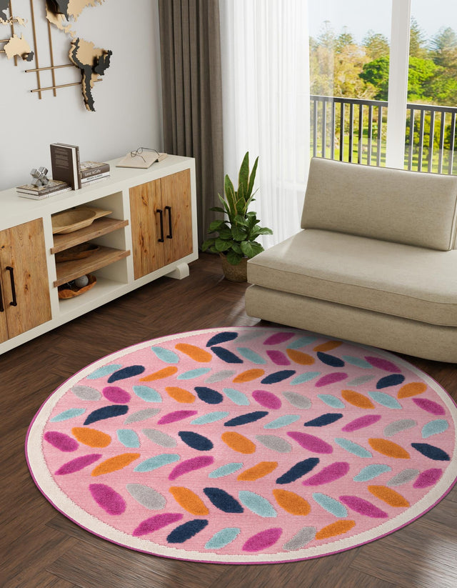 Pink 3' 3 x 3' 3 Aruba Outdoor Round Area Rug Weather Resistant for Patio, Deck, Terrace, Balcony, Porch for Sale at Rug Engine
