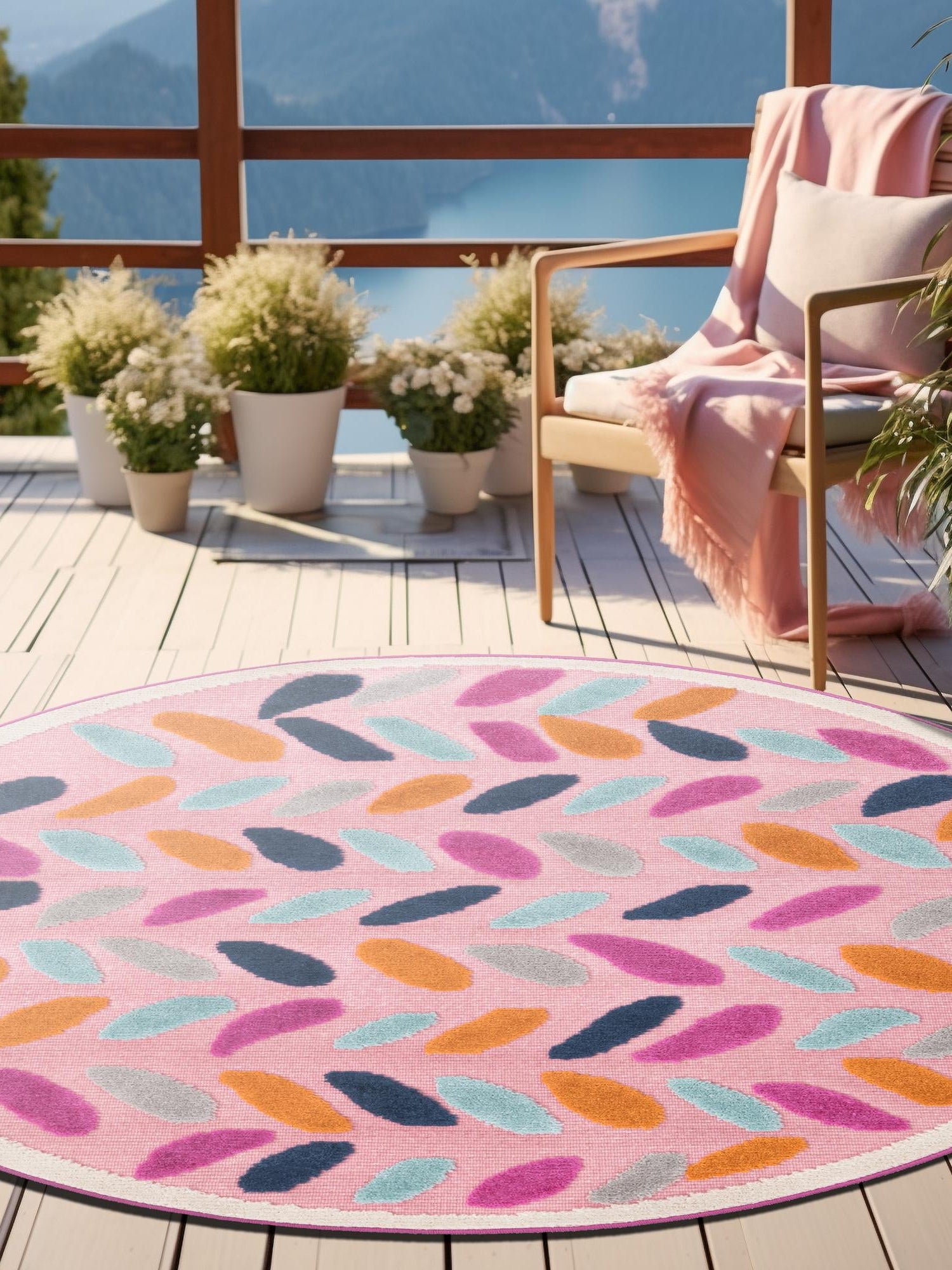 Pink 3' 3 x 3' 3 Aruba Outdoor Round Area Rug Weather Resistant for Patio, Deck, Terrace, Balcony, Porch for Sale at Rug Engine