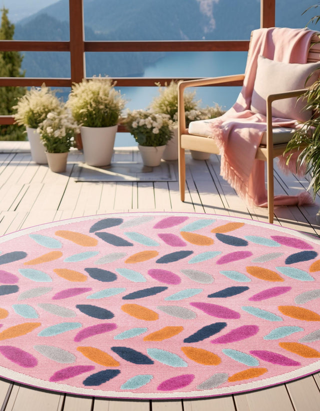 Pink 3' 3 x 3' 3 Aruba Outdoor Round Area Rug Weather Resistant for Patio, Deck, Terrace, Balcony, Porch for Sale at Rug Engine