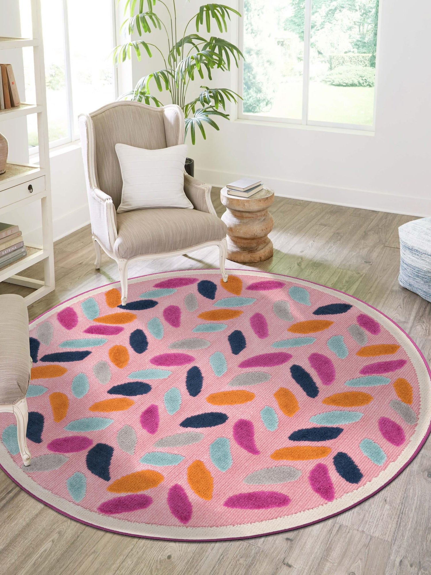 Pink 3' 3 x 3' 3 Aruba Outdoor Round Area Rug Weather Resistant for Patio, Deck, Terrace, Balcony, Porch for Sale at Rug Engine