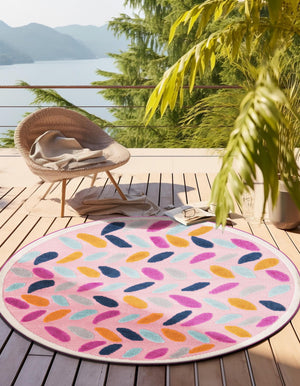 Pink 5' 3 x 5' 3 Aruba Outdoor Round Area Rug Weather Resistant for Patio, Deck, Terrace, Balcony, Porch for Sale at Rug Engine