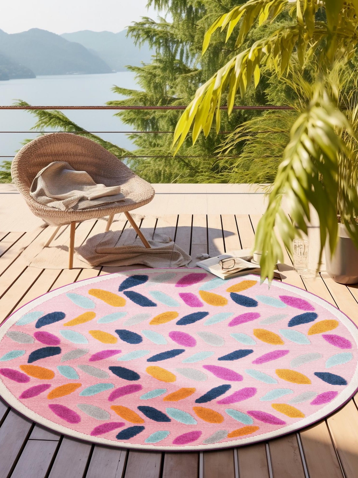 Pink 3' 3 x 3' 3 Aruba Outdoor Round Area Rug Weather Resistant for Patio, Deck, Terrace, Balcony, Porch for Sale at Rug Engine