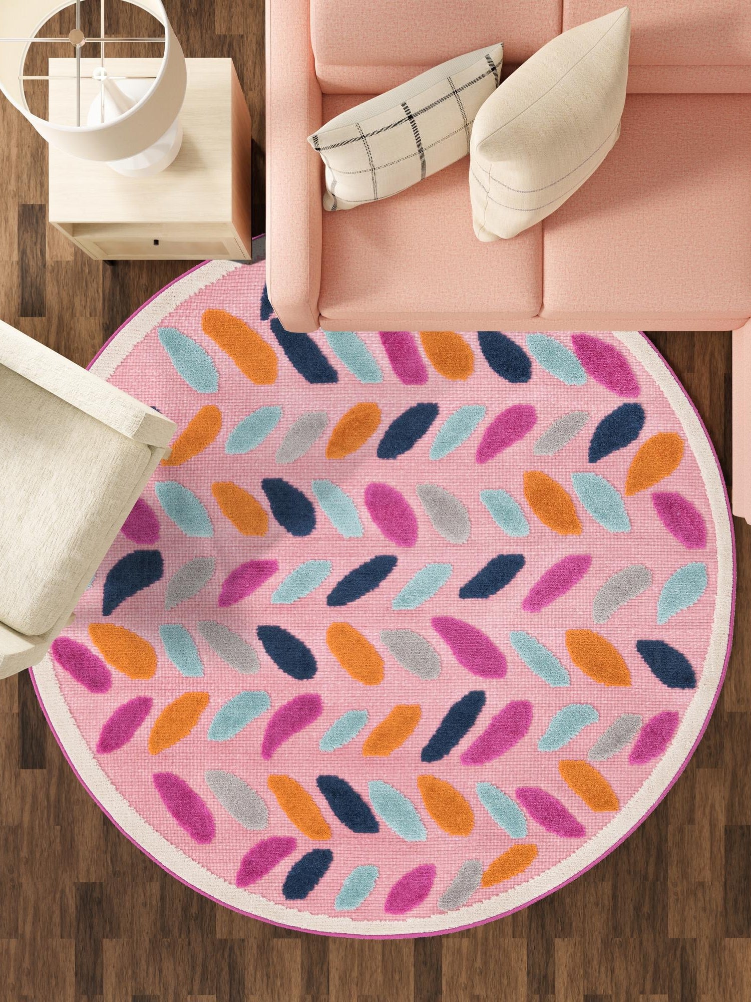 Pink 3' 3 x 3' 3 Aruba Outdoor Round Area Rug Weather Resistant for Patio, Deck, Terrace, Balcony, Porch for Sale at Rug Engine