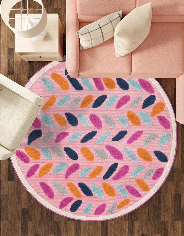 Pink 3' 3 x 3' 3 Aruba Outdoor Round Area Rug Weather Resistant for Patio, Deck, Terrace, Balcony, Porch for Sale at Rug Engine