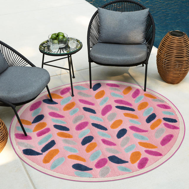 Pink 5' 3 x 5' 3 Aruba Outdoor Round Area Rug Weather Resistant for Patio, Deck, Terrace, Balcony, Porch for Sale at Rug Engine