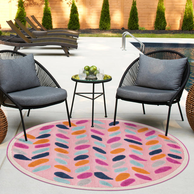Pink 3' 3 x 3' 3 Aruba Outdoor Round Area Rug Weather Resistant for Patio, Deck, Terrace, Balcony, Porch for Sale at Rug Engine