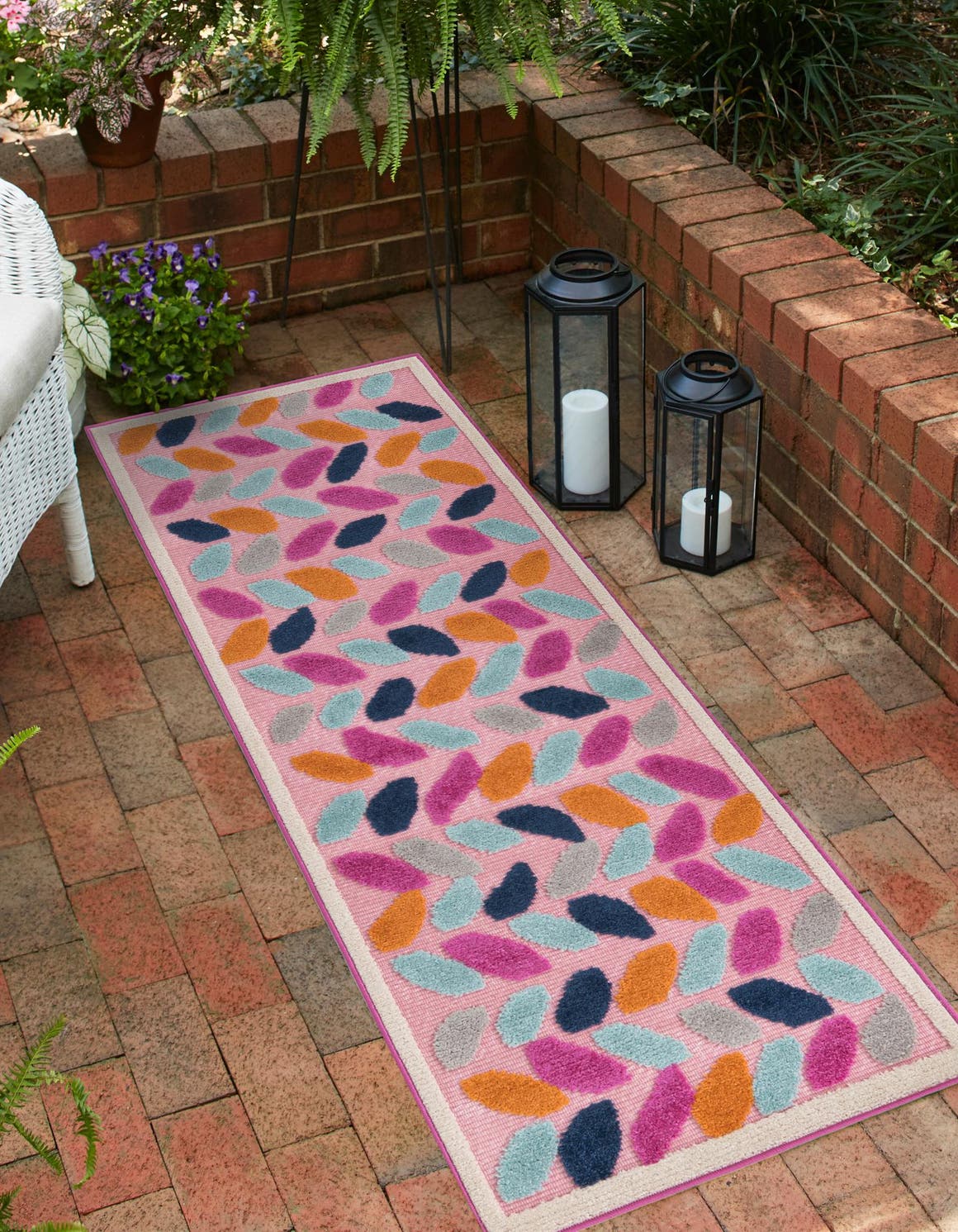 Pink 2' x 10' Aruba Outdoor Runner Area Rug Weather Resistant for Patio, Deck, Terrace, Balcony, Porch for Sale at Rug Engine