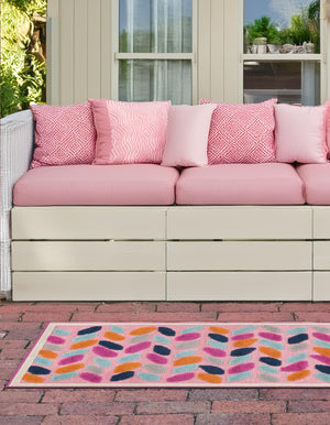 Pink 2' x 10' Aruba Outdoor Runner Area Rug Weather Resistant for Patio, Deck, Terrace, Balcony, Porch for Sale at Rug Engine