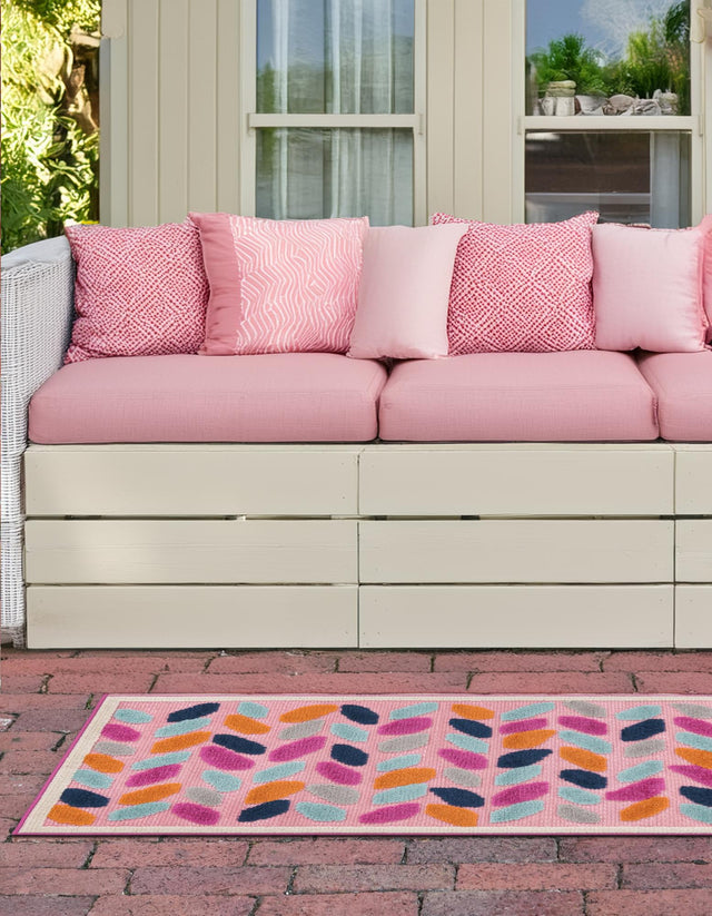 Pink 2' x 10' Aruba Outdoor Runner Area Rug Weather Resistant for Patio, Deck, Terrace, Balcony, Porch for Sale at Rug Engine