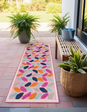 Pink 2' x 10' Aruba Outdoor Runner Area Rug Weather Resistant for Patio, Deck, Terrace, Balcony, Porch for Sale at Rug Engine