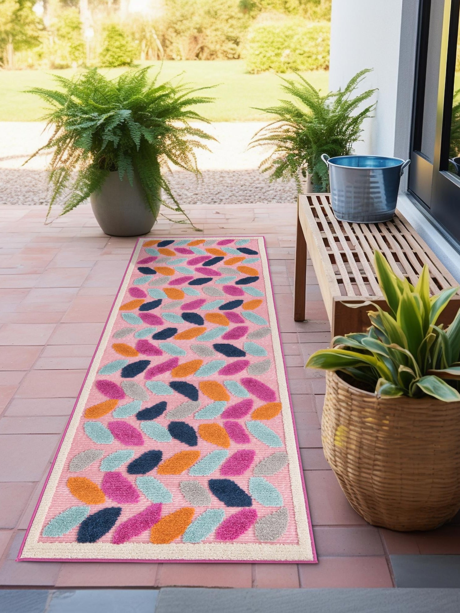 Pink 2' x 8' Aruba Outdoor Runner Area Rug Weather Resistant for Patio, Deck, Terrace, Balcony, Porch for Sale at Rug Engine