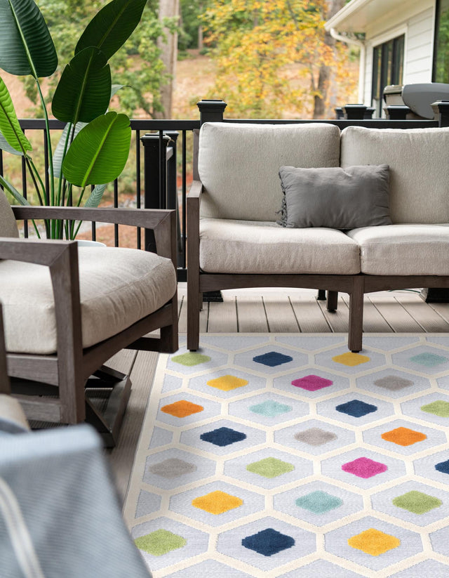 Gray 9' x 12' Aruba Outdoor Rectangle Area Rug Weather Resistant for Patio, Deck, Terrace, Balcony, Porch for Sale at Rug Engine