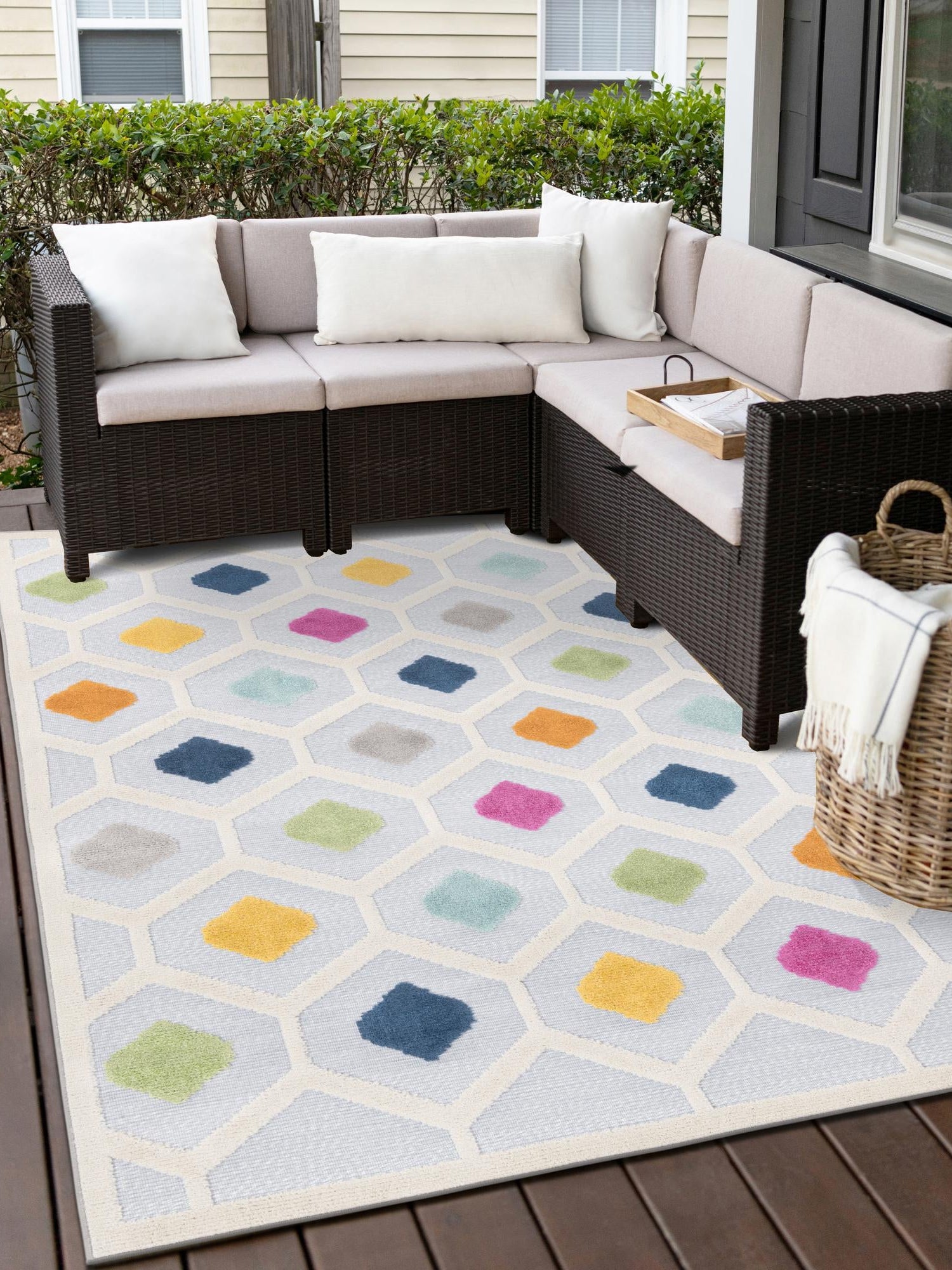 Gray 7' 10 x 10' Aruba Outdoor Rectangle Area Rug Weather Resistant for Patio, Deck, Terrace, Balcony, Porch for Sale at Rug Engine