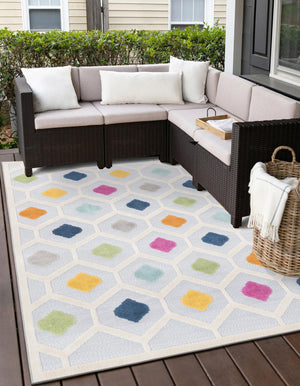 Gray 7' 10 x 10' Aruba Outdoor Rectangle Area Rug Weather Resistant for Patio, Deck, Terrace, Balcony, Porch for Sale at Rug Engine