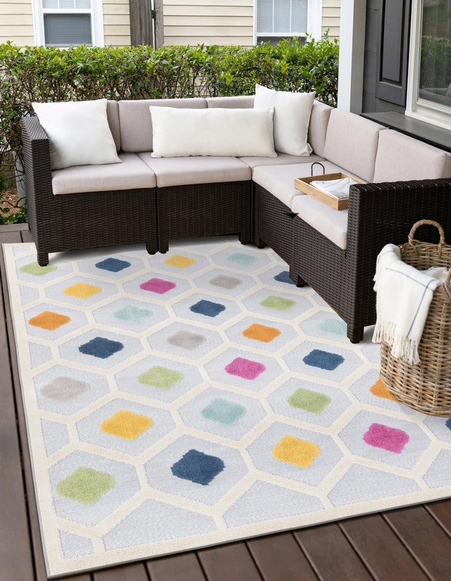 Gray 7' x 10' Aruba Outdoor Rectangle Area Rug Weather Resistant for Patio, Deck, Terrace, Balcony, Porch for Sale at Rug Engine