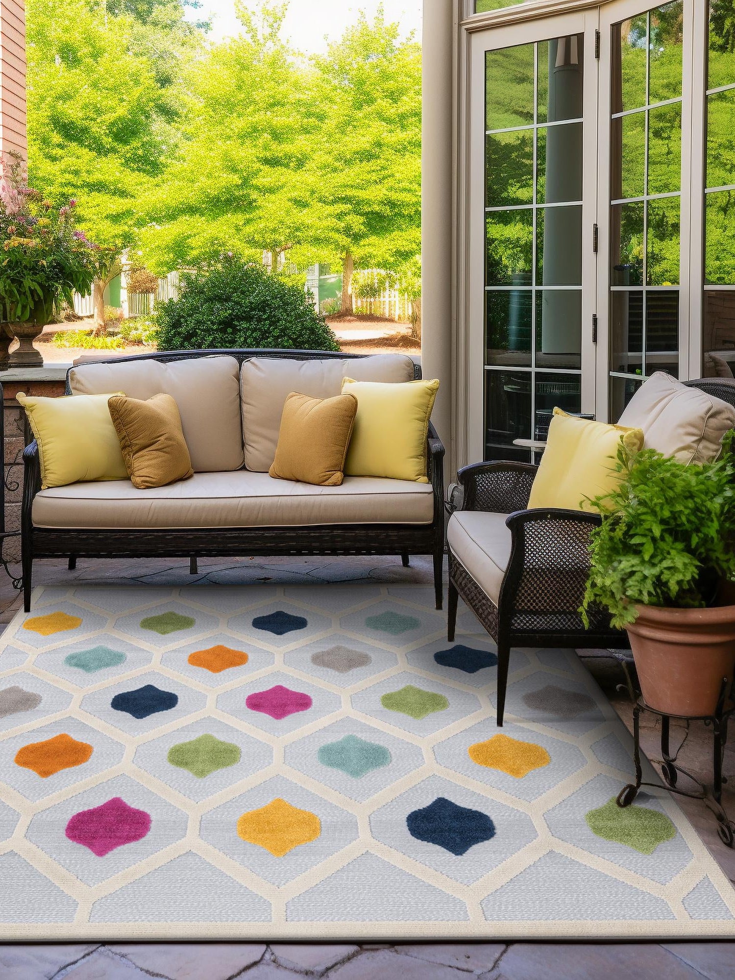 Gray 7' 10 x 7' 10 Aruba Outdoor Square Area Rug Weather Resistant for Patio, Deck, Terrace, Balcony, Porch for Sale at Rug Engine