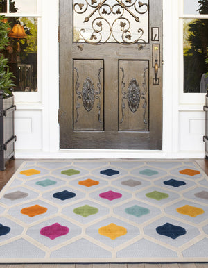 Gray 5' 3 x 5' 3 Aruba Outdoor Square Area Rug Weather Resistant for Patio, Deck, Terrace, Balcony, Porch for Sale at Rug Engine