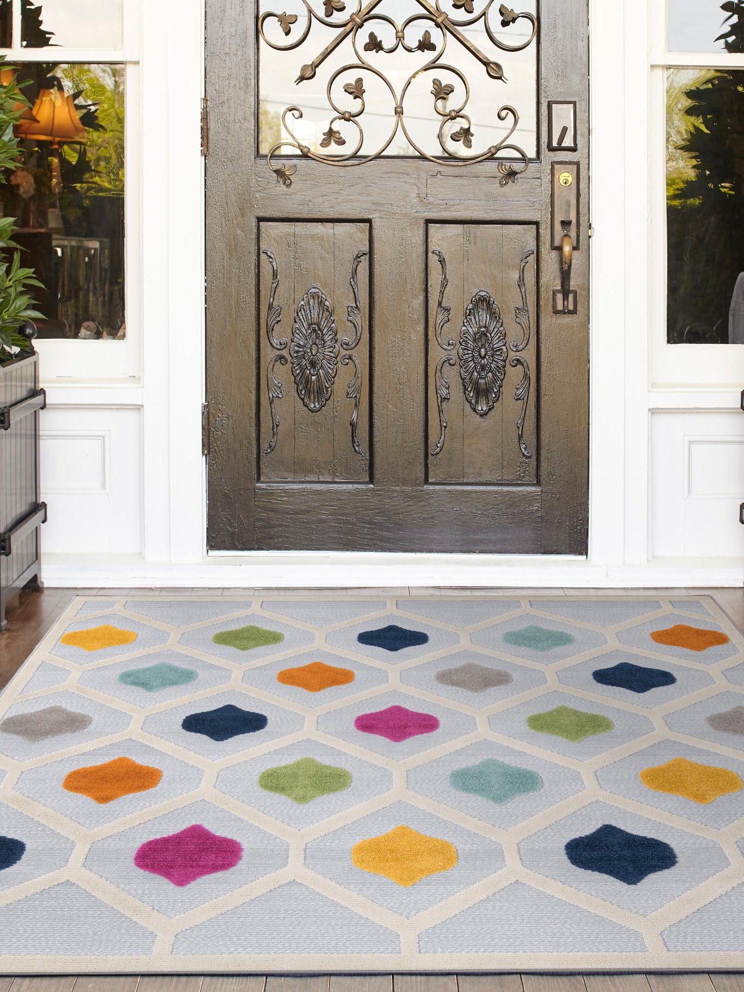Gray 7' 10 x 7' 10 Aruba Outdoor Square Area Rug Weather Resistant for Patio, Deck, Terrace, Balcony, Porch for Sale at Rug Engine